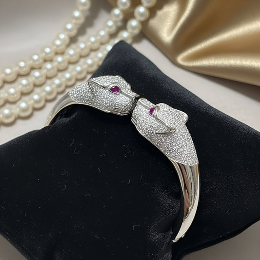 Moissanite Dual Panther Pavé Bangle 925 silver