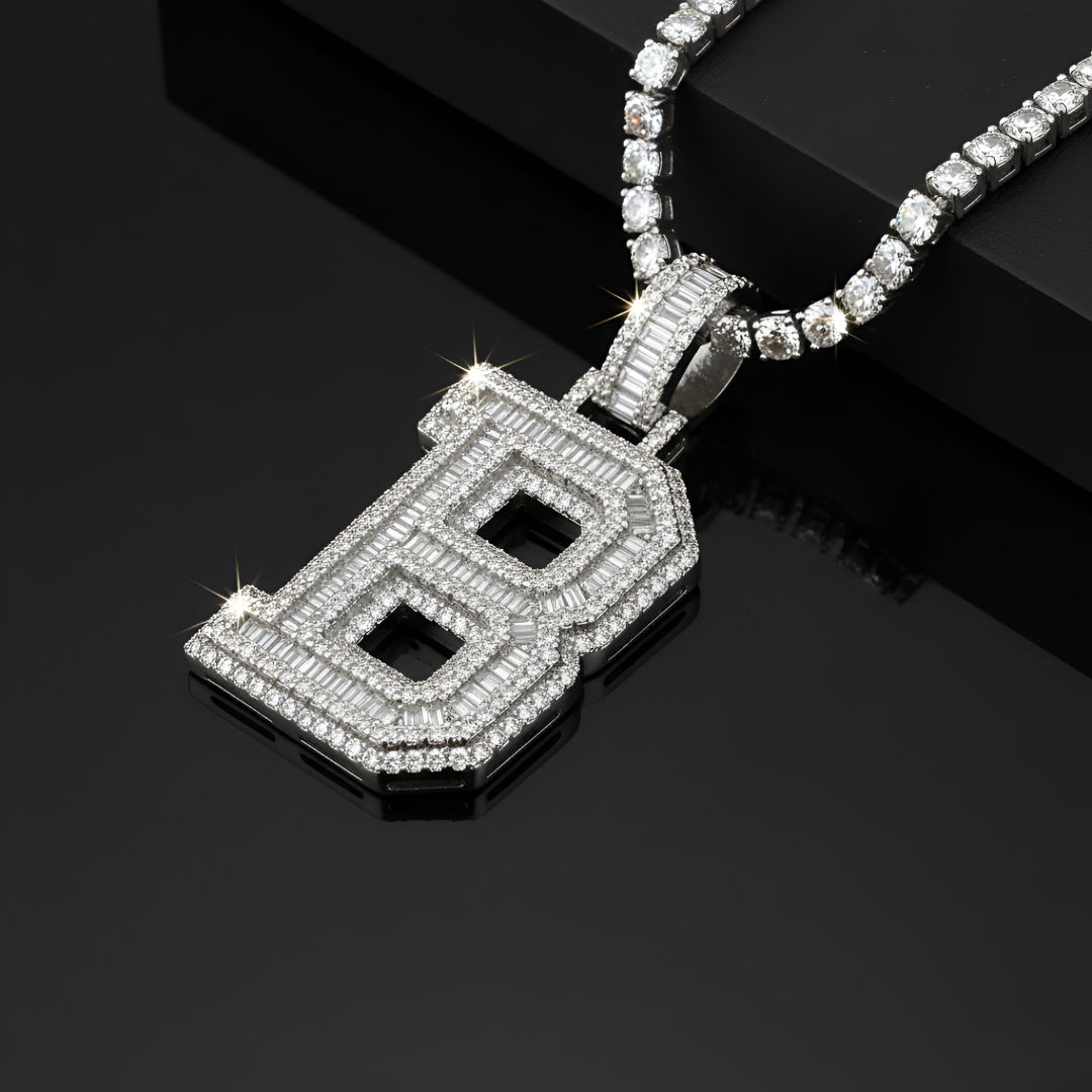 A-Z Letter Initials Baguette Style - Alphabet charm with Moissanite Diamond VVS D Color with 925 Silver 3.50 CARAT | PASSES DIAMOND TESTER!!