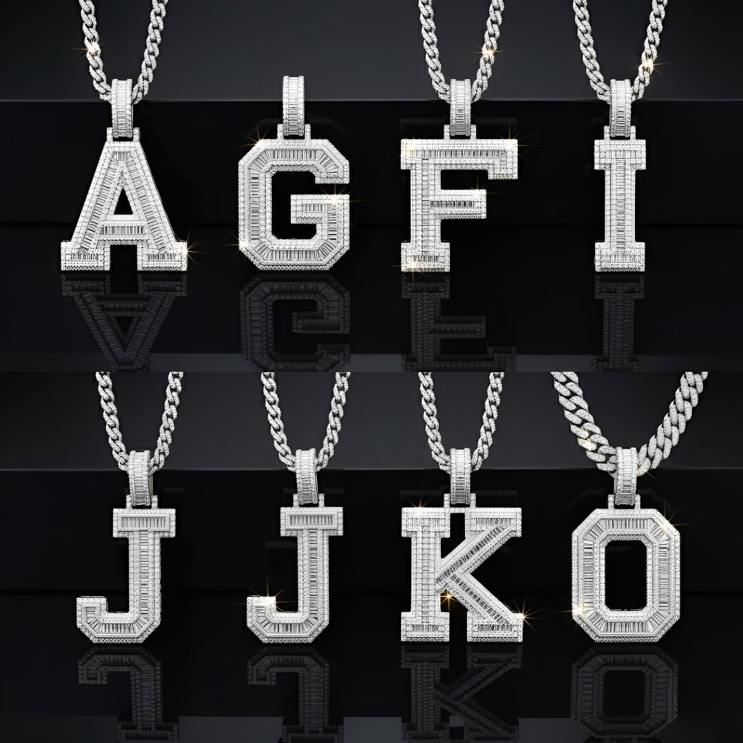 A-Z Letter Initials Baguette Style - Alphabet charm with Moissanite Diamond VVS D Color with 925 Silver 3.50 CARAT | PASSES DIAMOND TESTER!!