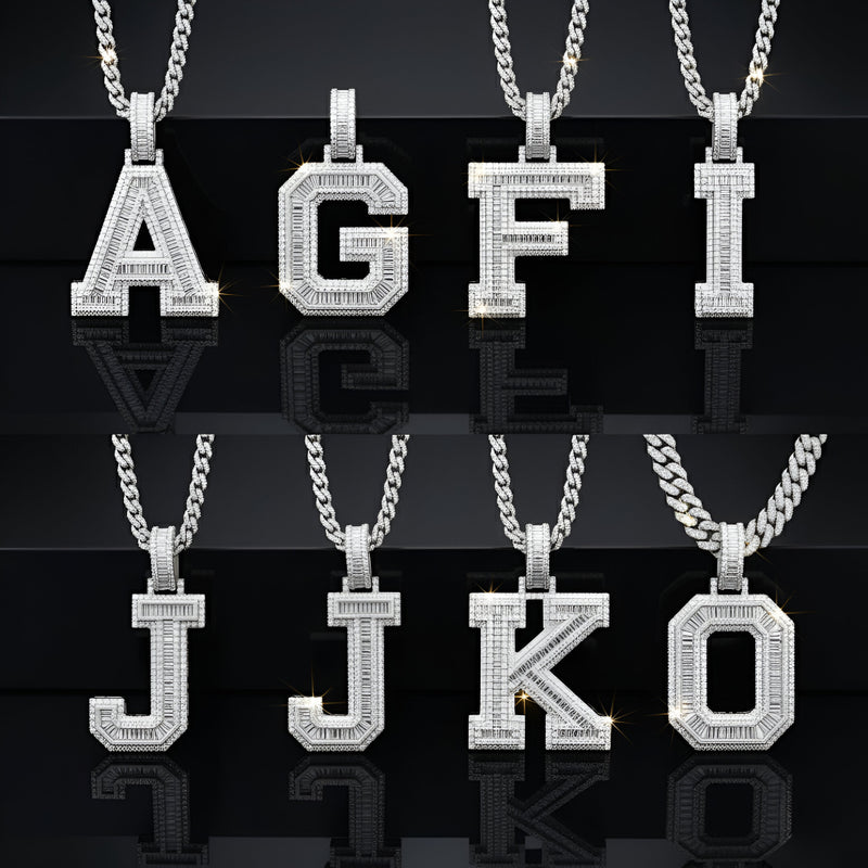 A-Z Letter Initials Baguette Style - Alphabet charm with Moissanite Diamond VVS D Color with 925 Silver 3.50 CARAT | PASSES DIAMOND TESTER!!