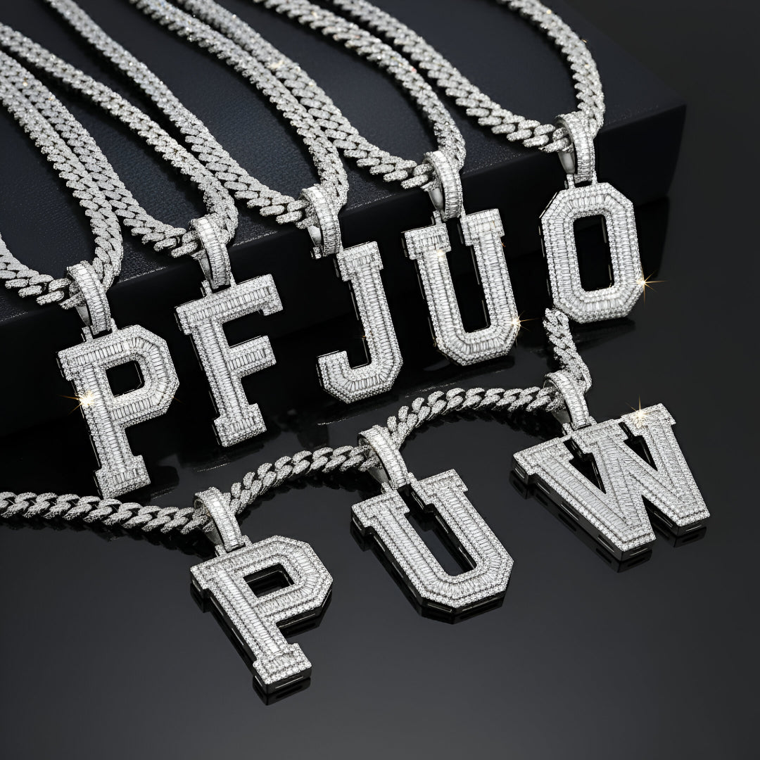 A-Z Letter Initials Baguette Style - Alphabet charm with Moissanite Diamond VVS D Color with 925 Silver 3.50 CARAT | PASSES DIAMOND TESTER!!