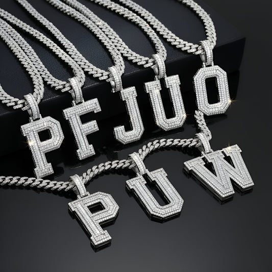 A-Z Letter Initials Baguette Style - Alphabet charm with Moissanite Diamond VVS D Color with 925 Silver 3.50 CARAT | PASSES DIAMOND TESTER!!