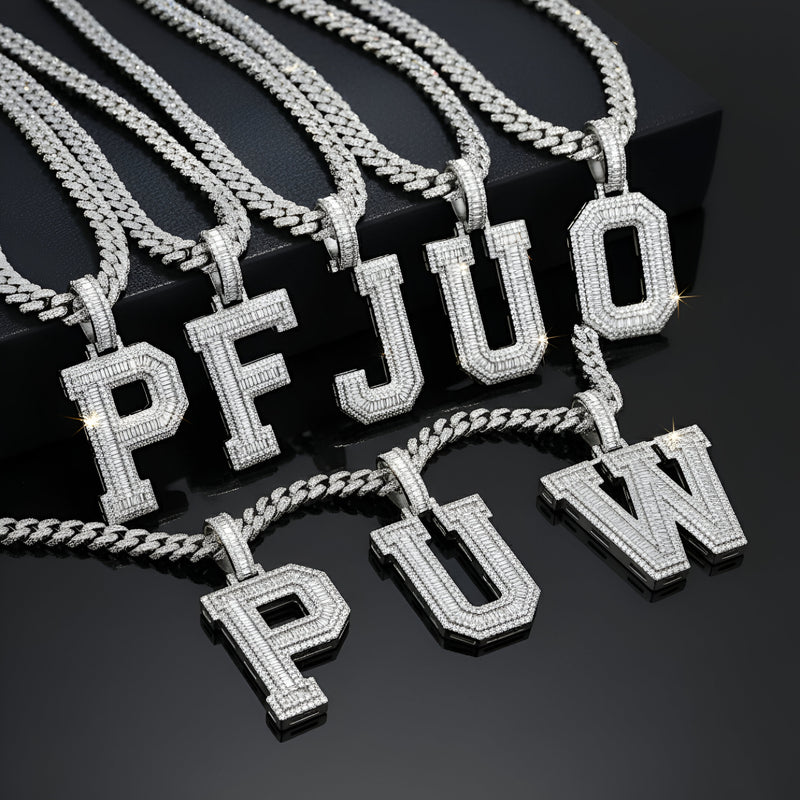 A-Z Letter Initials Baguette Style - Alphabet charm with Moissanite Diamond VVS D Color with 925 Silver 3.50 CARAT | PASSES DIAMOND TESTER!!