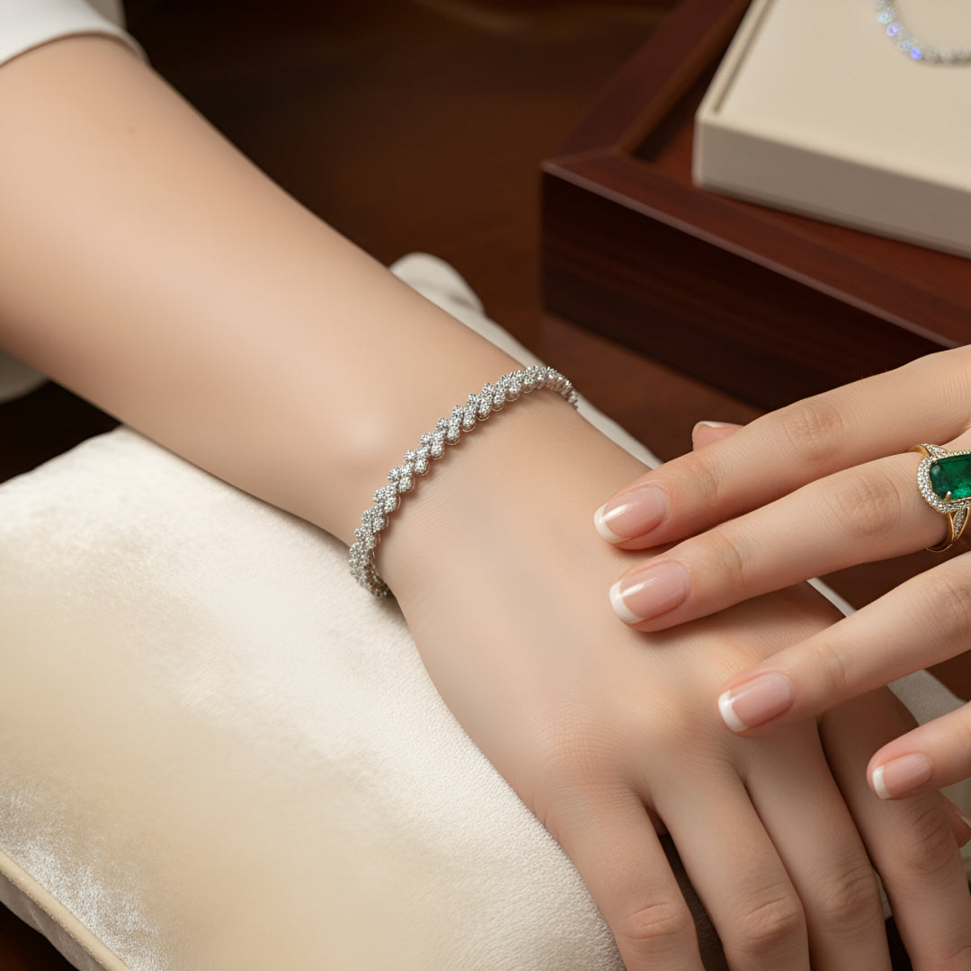 Full Real Round Moissanite Tennis Bracelet Heart Shape Chain 925 Sterling GRA