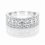 3-Row Moissanite Baguette Half Eternity Band | GRA Certified featuring sparkling baguette and round cut stones set in a sleek polished band for elegant women’s jewellery.