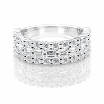 3-Row Moissanite Baguette Half Eternity Band | GRA Certified featuring sparkling baguette and round cut stones set in a sleek polished band for elegant women’s jewellery.