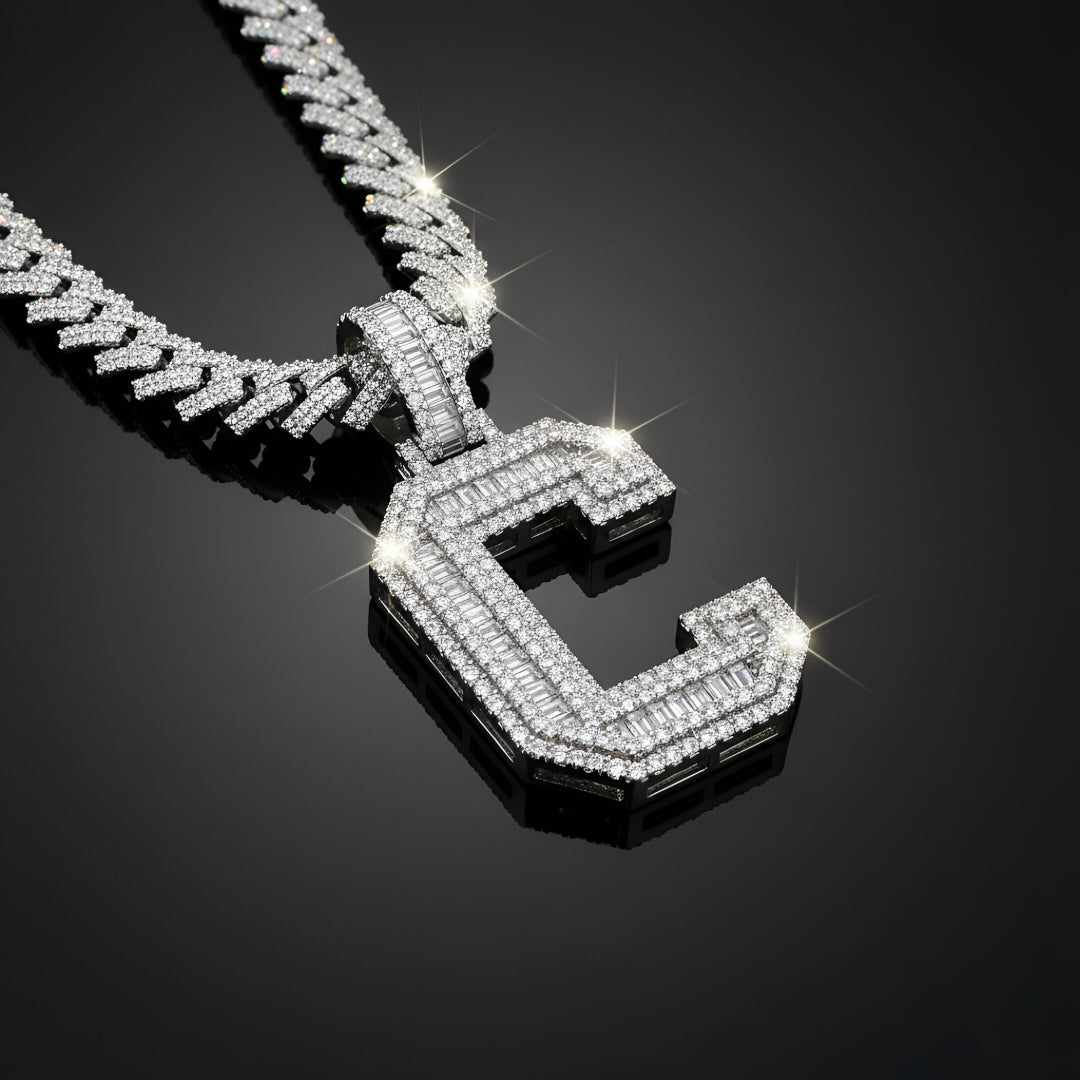 A-Z Letter Initials Baguette Style - Alphabet charm with Moissanite Diamond VVS D Color with 925 Silver 3.50 CARAT | PASSES DIAMOND TESTER!!