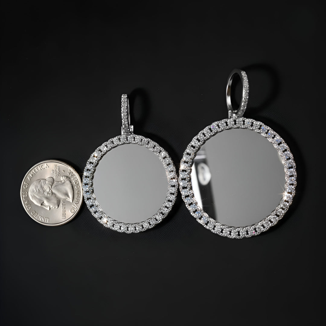 Custom Picture Pendant with Cuban Border style Moissanite Diamond VVS D Color | 14KT Gold Plated |925 Silver | PASS DIAMOND TESTER!!!