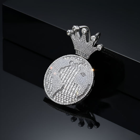 Globe World with Crown Bale Ice Out Moissanite Diamond VVS D Color |925 silver | PASS DIAMOND TESTER!!!