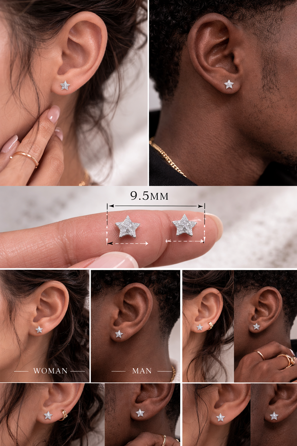 Moissanite Star Stud Earrings for Men Women — VVS D Color GRA Certified 925 Sterling Silver