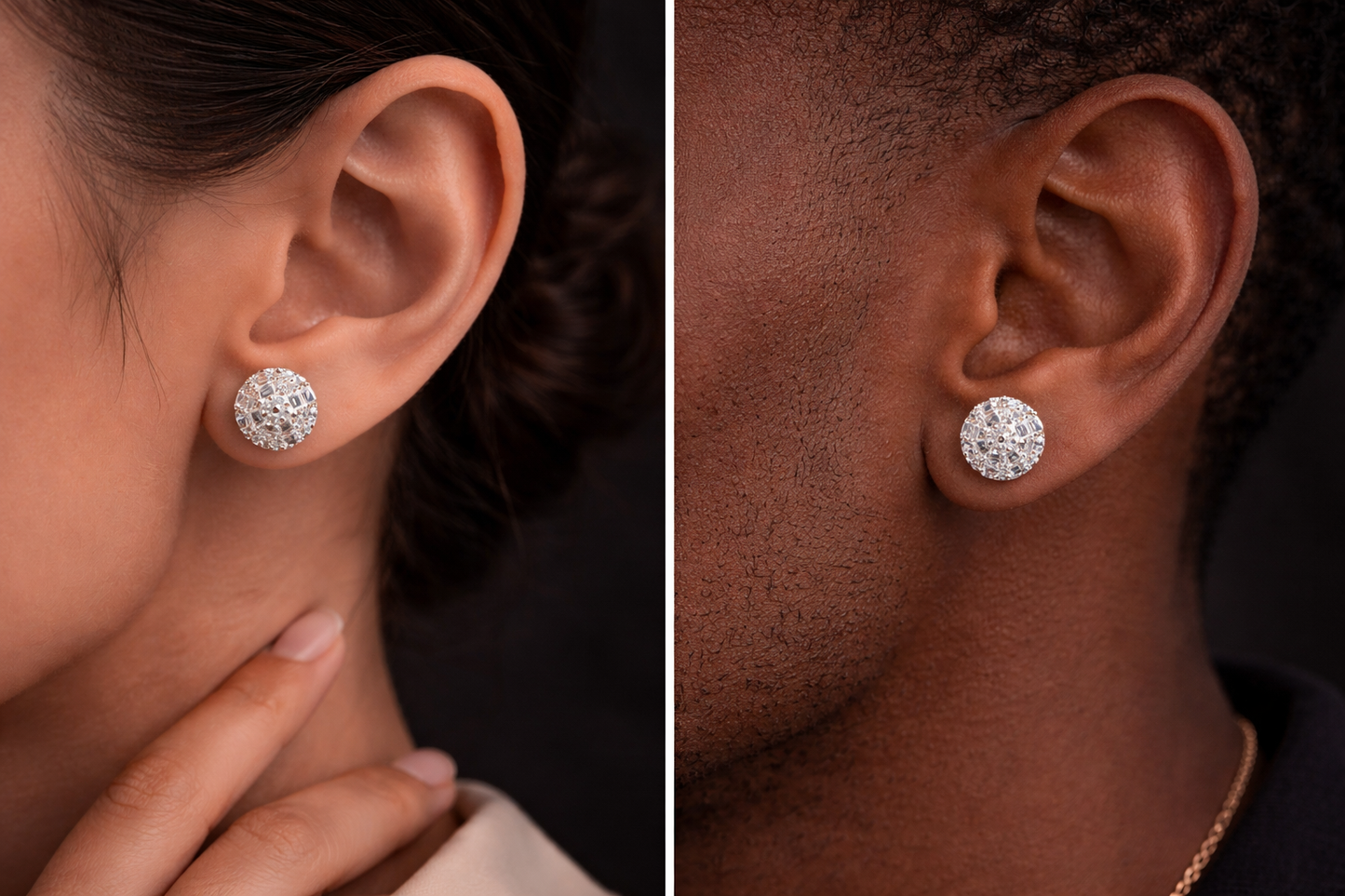 Moissanite Round Baguette Stud Earrings 9.5MM — VVS D Color GRA Certified 925 Sterling Silver