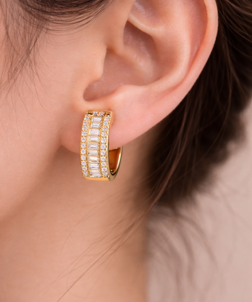 Moissanite Triple Row Hoop Earrings 14K