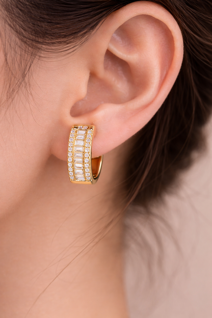 Moissanite Triple Row Iced Out Hoop Earrings — 14K Gold 925 Silver VVS D Color GRA Certified