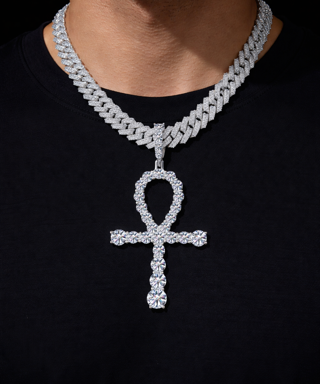 Moissanite Ankh Pendant Fully Iced Out