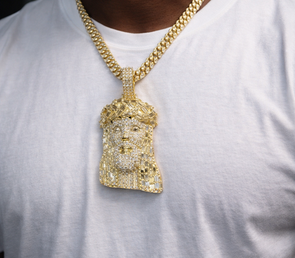Moissanite Jesus Pendant Iced Out | 9.7ct VVS D Color | 14K Gold Plated | Men's
