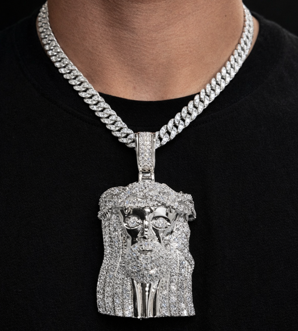 Hip Hop Jesus Charm Iced Out | VVS D Color Moissanite | 14K Gold & 925 Silver