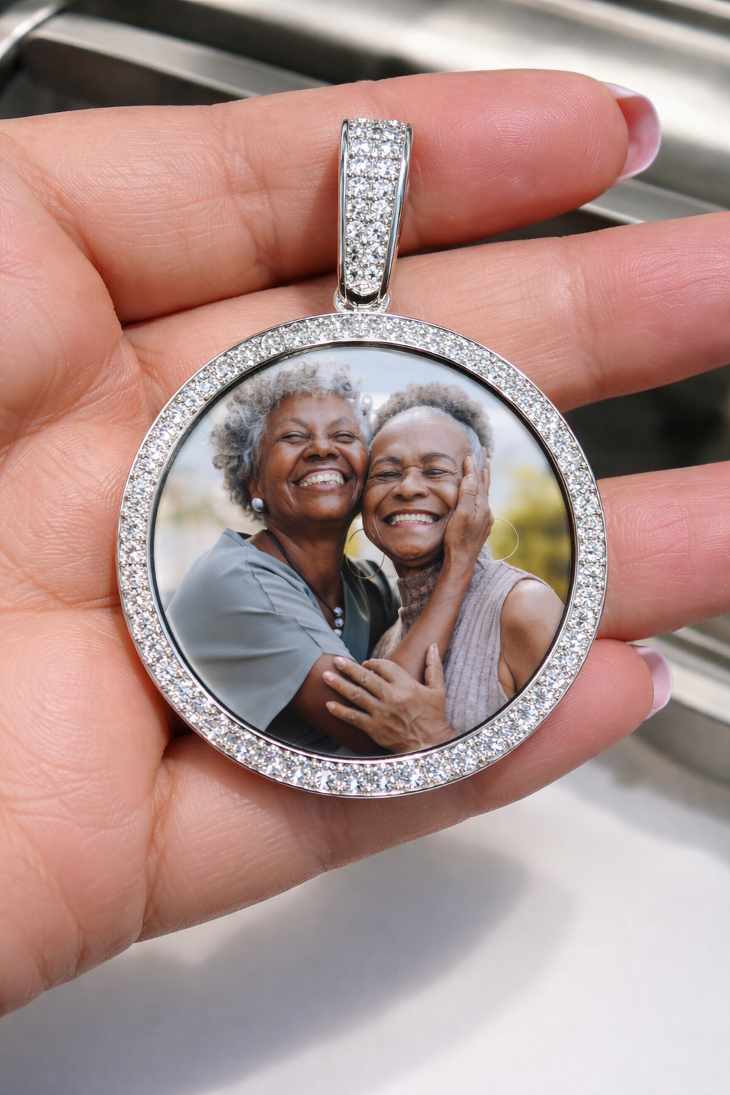 Iced Out Moissanite Memory Pendant | VVS D Color | 925 Silver | Free Picture Fixing