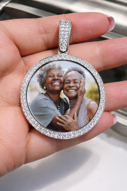 Iced Out Moissanite Memory Pendant | VVS D Color | 925 Silver | Free Picture Fixing