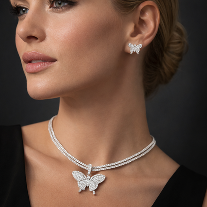 3 Carat Butterfly Moissanite Necklace and Earrings Jewelry Set