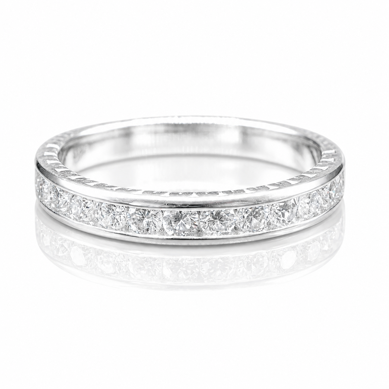 Moissanite Full Eternity Tennis Ring 1CT | GRA Certified featuring a full circle of sparkling round-cut stones set in a sleek polished band, ideal for elegant women’s rings.