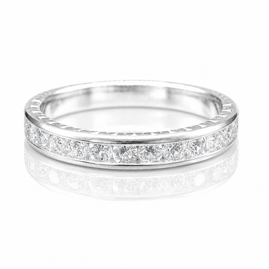 Moissanite Full Eternity Tennis Ring 1CT | GRA Certified featuring a full circle of sparkling round-cut stones set in a sleek polished band, ideal for elegant women’s rings.