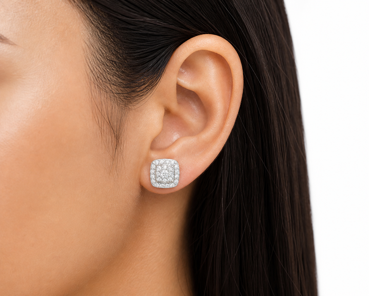 Moissanite Square Halo Stud Earrings 6.5MM Screw Back — VVS D Color GRA Certified 925 Silver