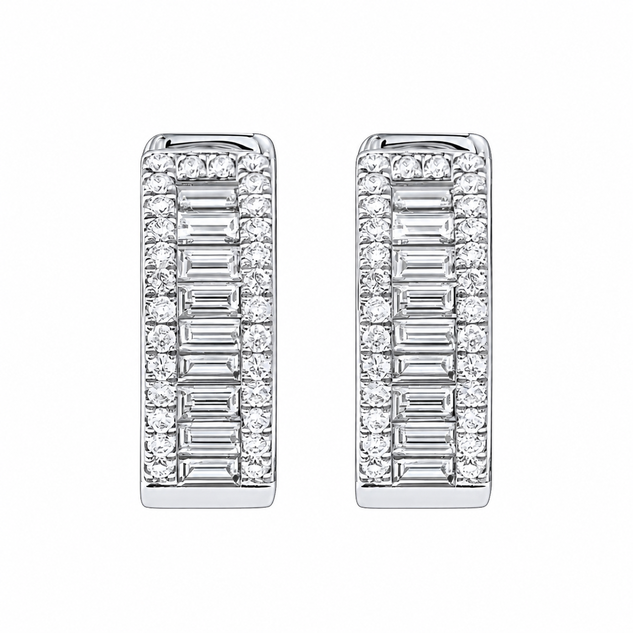 Moissanite triple row iced out hoop earrings 14K gold VVS D color GRA certified 925 silver Atlanta