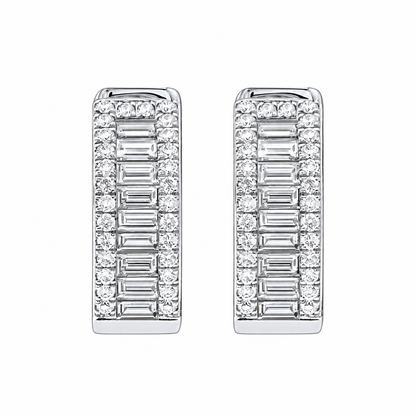 Moissanite triple row iced out hoop earrings 14K gold VVS D color GRA certified 925 silver Atlanta
