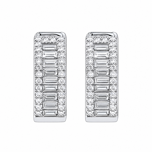 Moissanite triple row iced out hoop earrings 14K gold VVS D color GRA certified 925 silver Atlanta