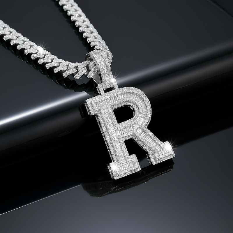 A-Z Letter Initials Baguette Style - Alphabet charm with Moissanite Diamond VVS D Color with 925 Silver 3.50 CARAT | PASSES DIAMOND TESTER!!