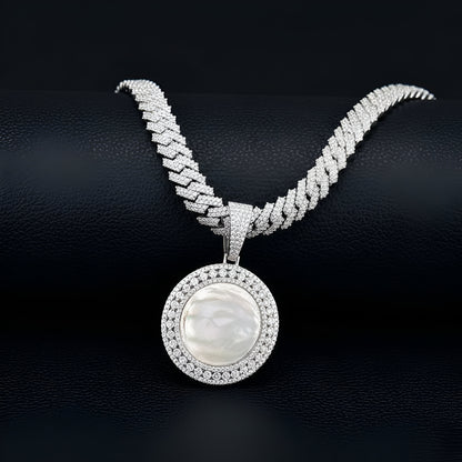 Custom Picture Pendant 3 Row Border style Moissanite Diamond VVS D Color |925 Silver | PASS DIAMOND TESTER!!!