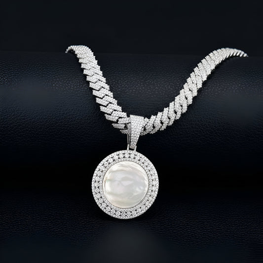 Custom Picture Pendant 3 Row Border style Moissanite Diamond VVS D Color |925 Silver | PASS DIAMOND TESTER!!!