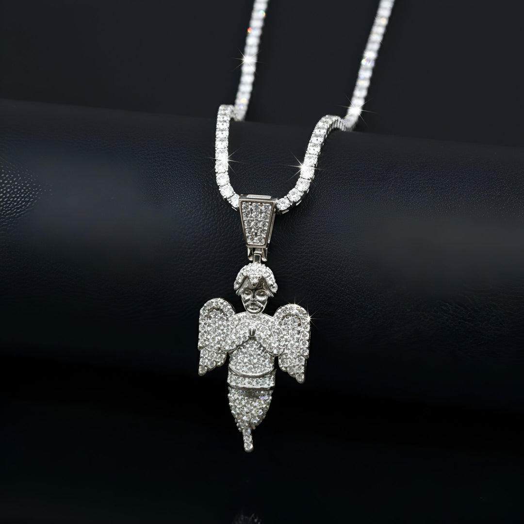 ANGEL Charm Hip Hop Style with Silver 925 Box Chain | Moissanite Diamond VVS D Color | 925 Silver | PASS DIAMOND TESTER!!!