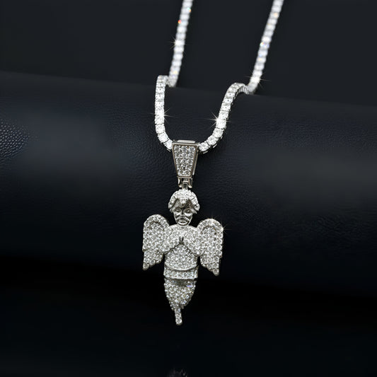 ANGEL Charm Hip Hop Style with Silver 925 Box Chain | Moissanite Diamond VVS D Color | 925 Silver | PASS DIAMOND TESTER!!!
