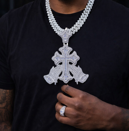 3.97ct VVS D Color moissanite praying hands cross pendant iced out solid 925 silver passes diamond tester Atlanta