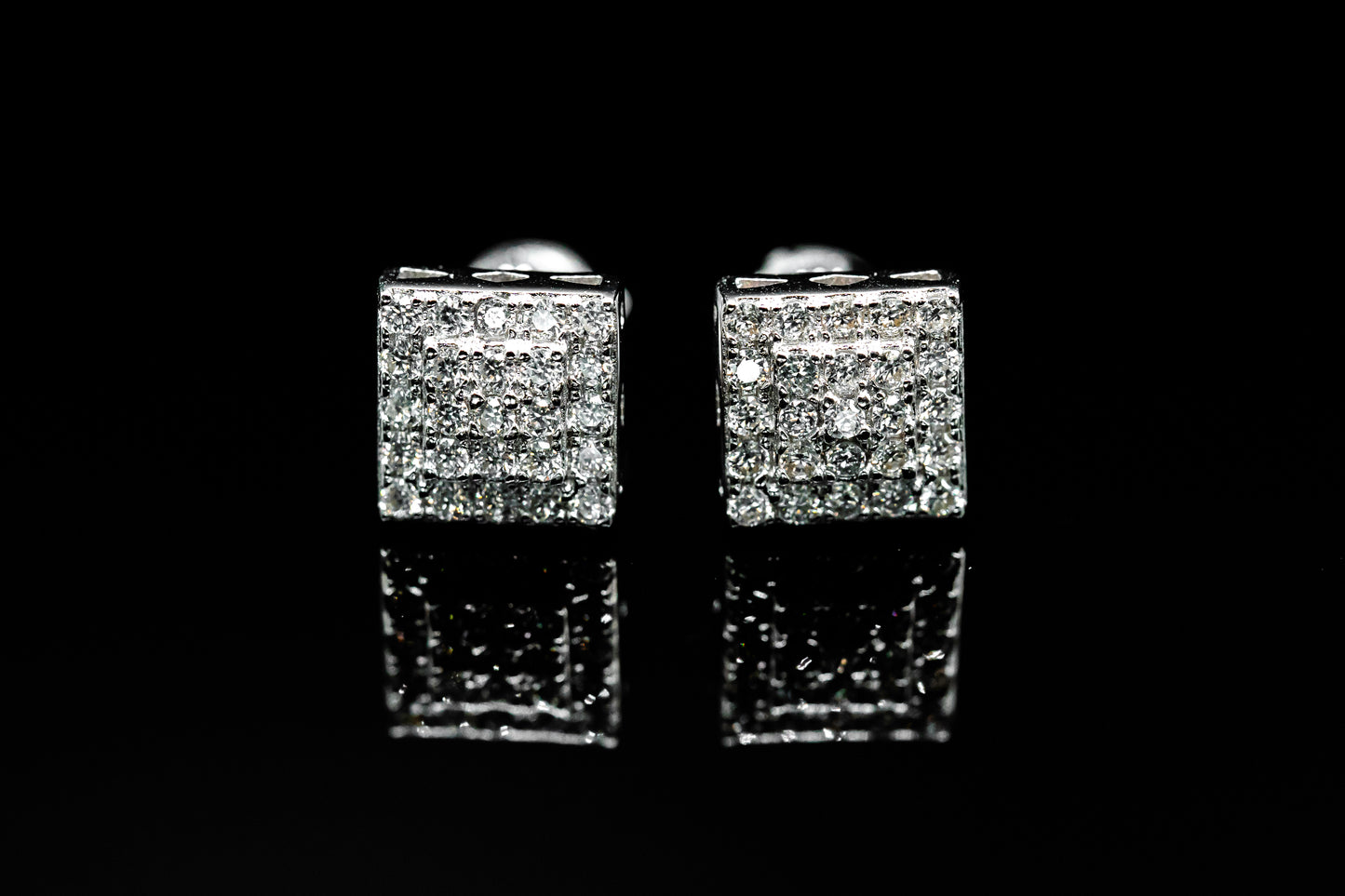 Moissanite Diamond VVS D Color Real Solid Sterling Silver 925 Square Style Earrings 8MM | PASS DIAMOND TESTER