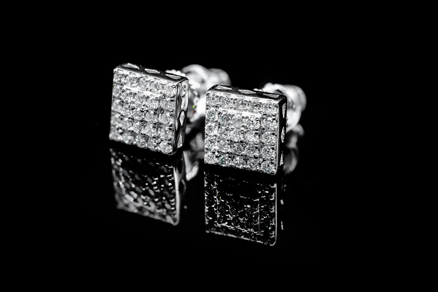 Moissanite Diamond VVS D Color Real Solid Sterling Silver 925 Square Style Earrings 8MM | PASS DIAMOND TESTER