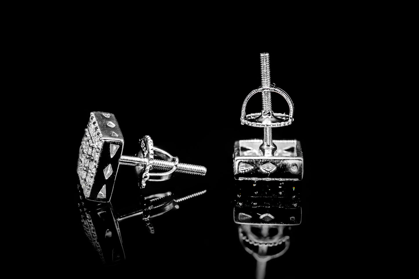 Moissanite Diamond VVS D Color Real Solid Sterling Silver 925 Square Style Earrings 8MM | PASS DIAMOND TESTER