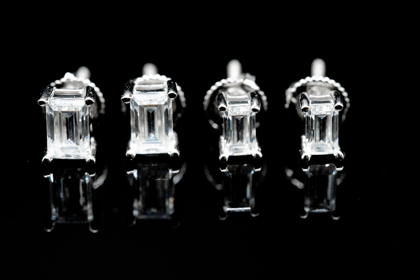 Moissanite Diamond VVS D Color Real Solid Sterling Silver 925 Emerald Cut Stud Earrings | 5MM - 6MM | PASS DIAMOND TESTER