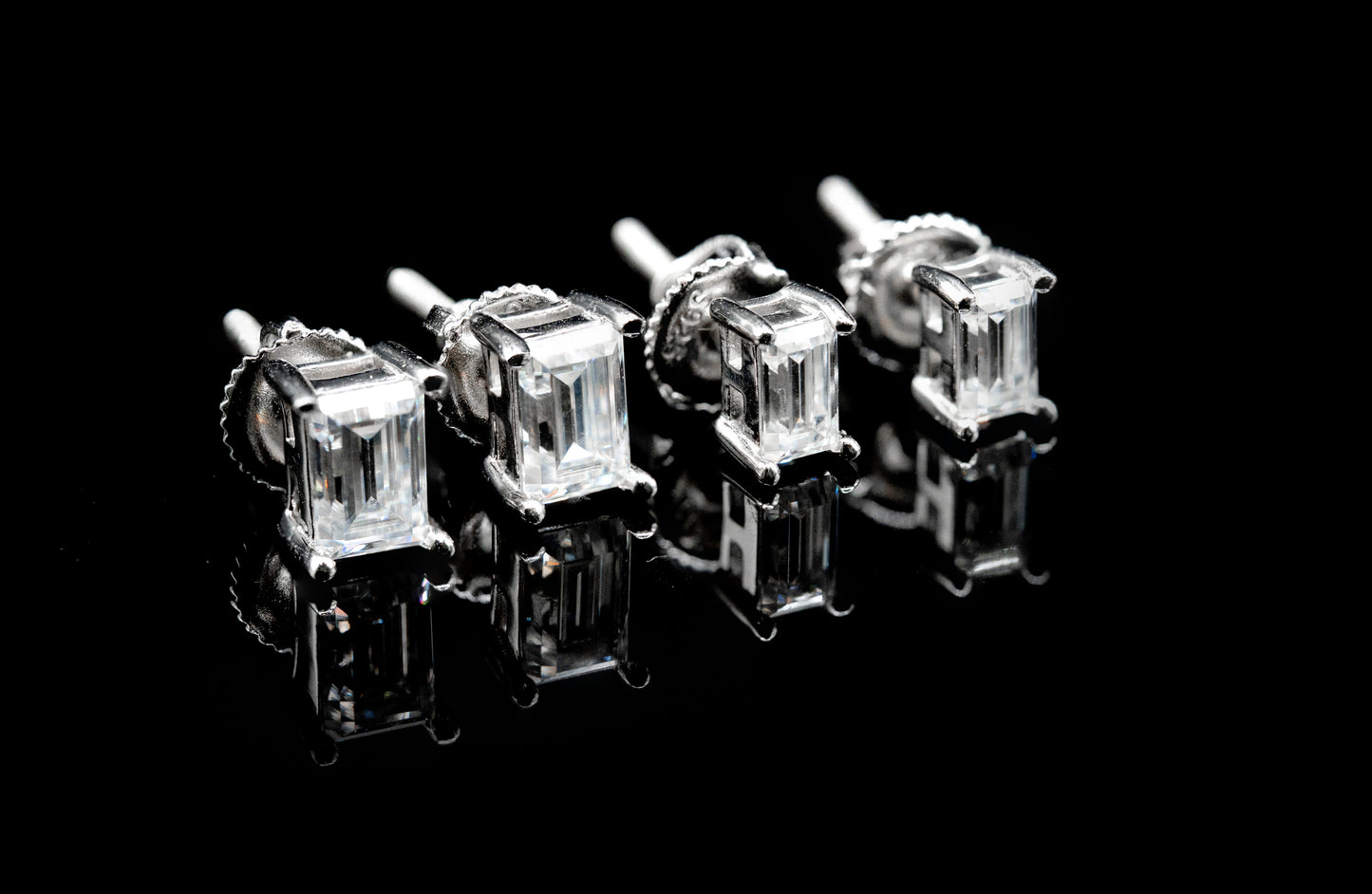 Moissanite Diamond VVS D Color Real Solid Sterling Silver 925 Emerald Cut Stud Earrings | 5MM - 6MM | PASS DIAMOND TESTER