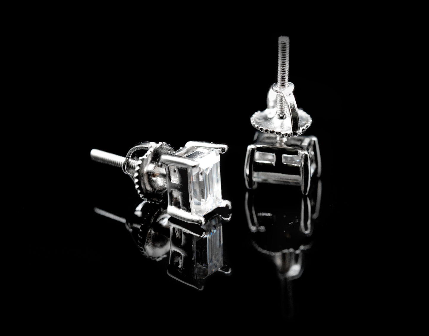 Moissanite Diamond VVS D Color Real Solid Sterling Silver 925 Emerald Cut Stud Earrings | 5MM - 6MM | PASS DIAMOND TESTER