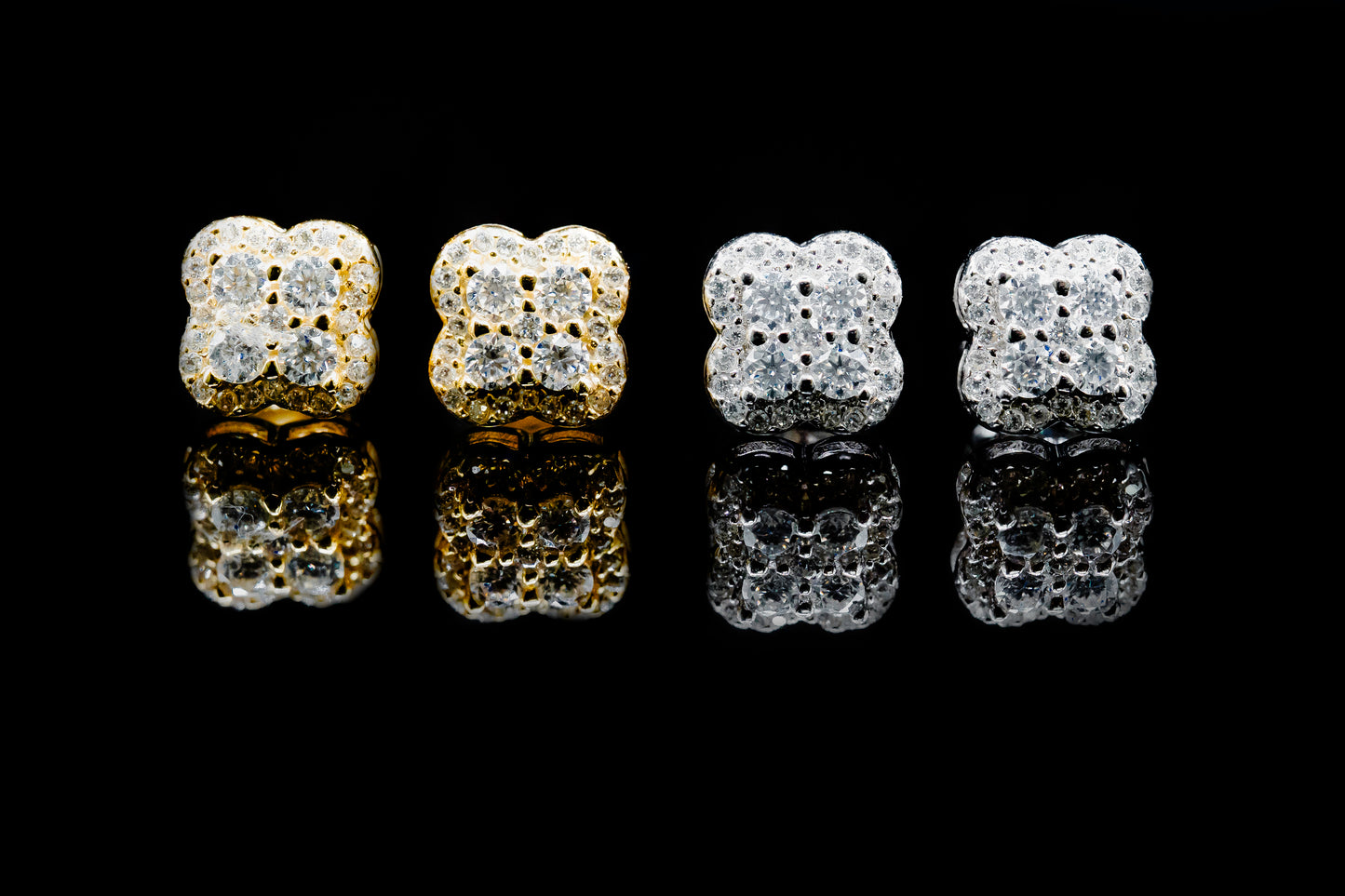 Moissanite Diamond VVS D Color Real Solid Sterling Silver 925 Four Leaf K Gold Plated /Real Silver 925 9.5MM | PASS DIAMOND TESTER