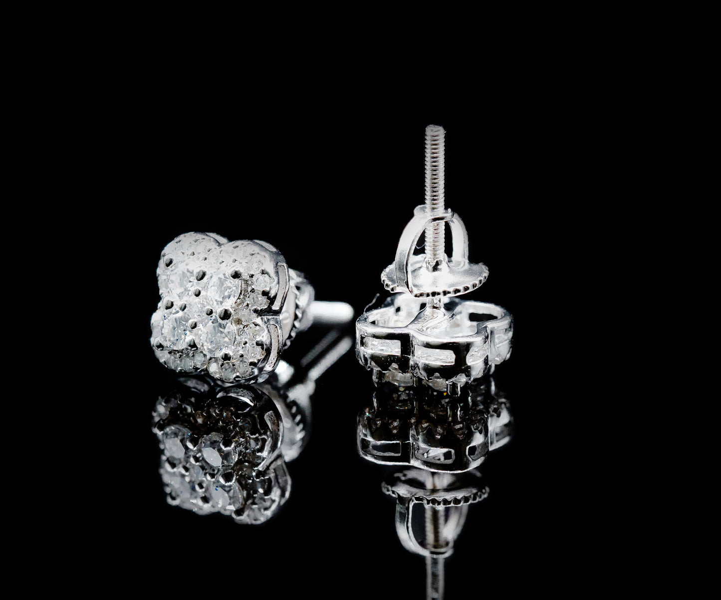 Moissanite Diamond VVS D Color Real Solid Sterling Silver 925 Four Leaf K Gold Plated /Real Silver 925 9.5MM | PASS DIAMOND TESTER