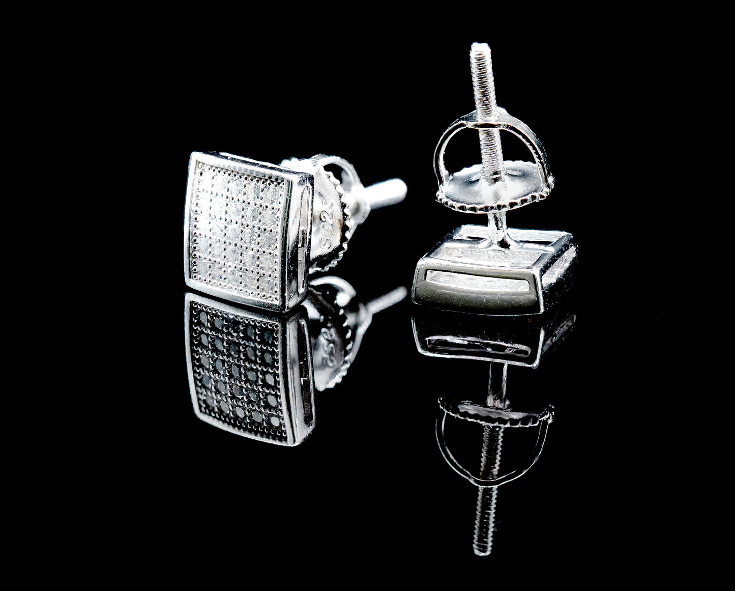 Moissanite Diamond VVS D Color Real Solid Sterling Silver 925 3D Square Earring  |  7.5MM | PASS DIAMOND TESTER !