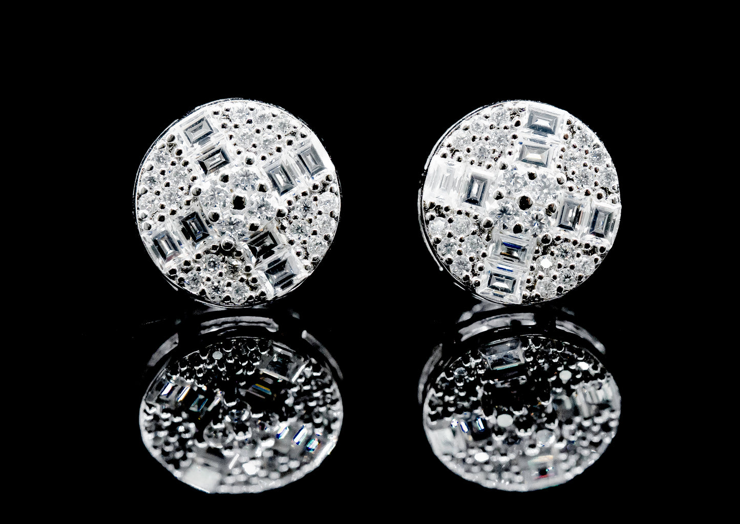 Moissanite Diamond VVS D Color Real Solid Sterling Silver 925 Baguette & Round-Cut Multi-Diamond Stud Earrings 9.5MM | PASS DIAMOND TESTER