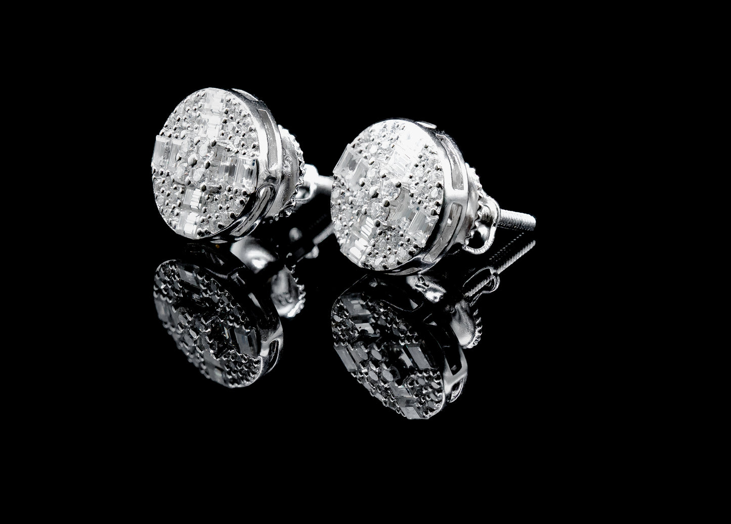 Moissanite Diamond VVS D Color Real Solid Sterling Silver 925 Baguette & Round-Cut Multi-Diamond Stud Earrings 9.5MM | PASS DIAMOND TESTER