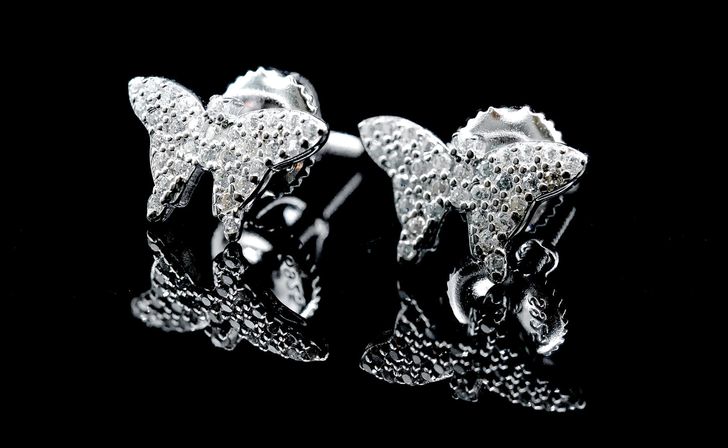 Moissanite Diamond VVS D Color Real Solid Sterling Silver 925  Butterfly Stud Earrings |  12MM | PASS DIAMOND TESTER !!