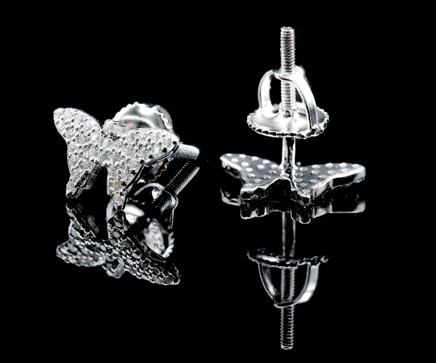 Moissanite Diamond VVS D Color Real Solid Sterling Silver 925  Butterfly Stud Earrings |  12MM | PASS DIAMOND TESTER !!