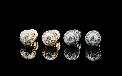 Moissanite Diamond VVS D Color Round Cut Double Pave Style Halo Earrings in 14K Gold Plated /Real Silver 925 - 9MM | PASS DIAMOND TESTER