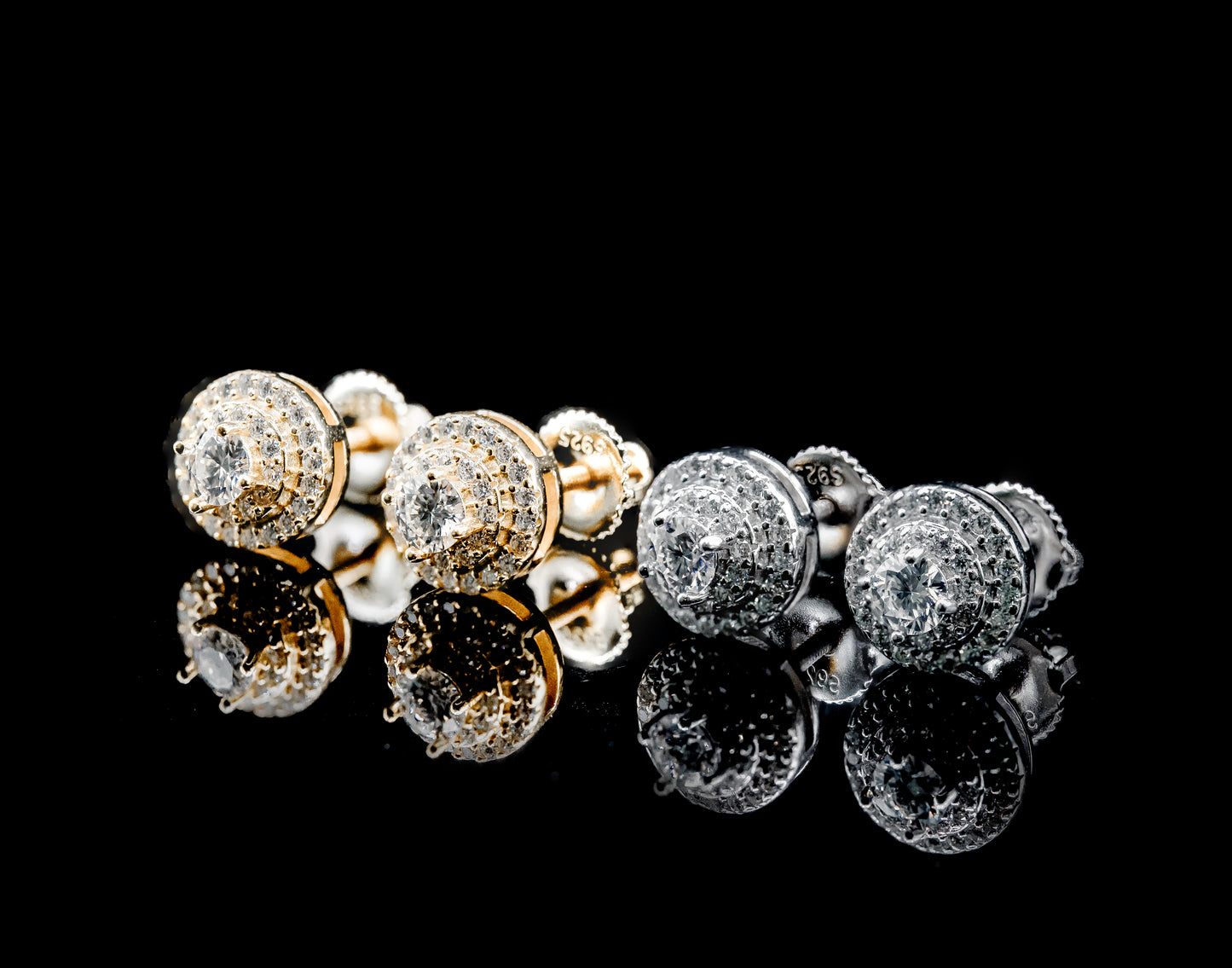 Moissanite Diamond VVS D Color Round Cut Double Pave Style Halo Earrings in 14K Gold Plated /Real Silver 925 - 9MM | PASS DIAMOND TESTER